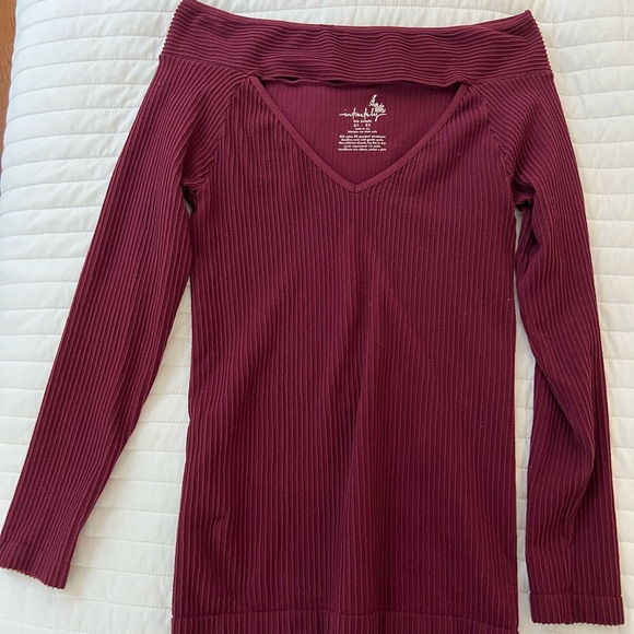 Free People Intimately burgundy long sleeve off the shoulder top - Picture 2 of 5